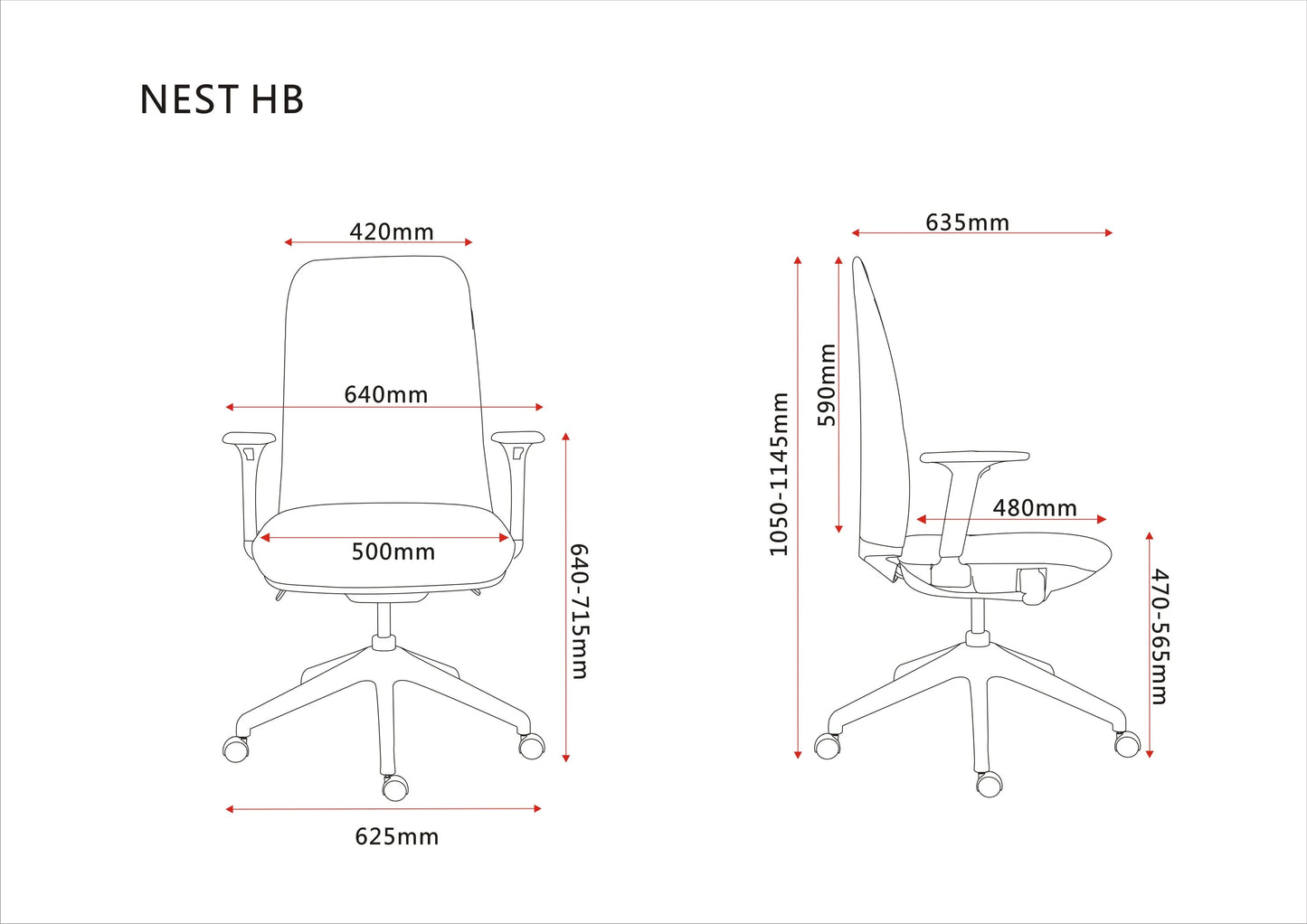 Blue Nest High Back Home Office Chair by Pago International Side Facing Picture__Blue